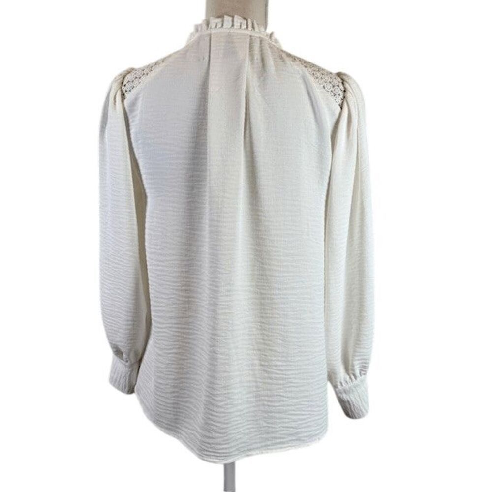 Brochu Walker Tereza Blouson Sleeve Lace Shoulder Inset Crepe Blouse Tie Neck XS - Picture 4 of 10